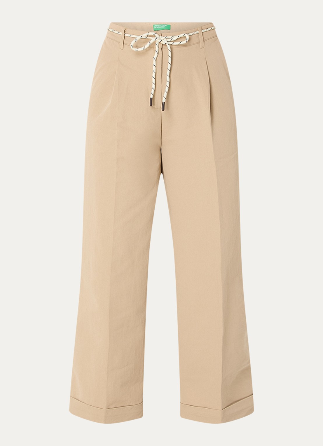 Benetton High waist wide fit cropped chino met steekzakken - voorkant 3 camel