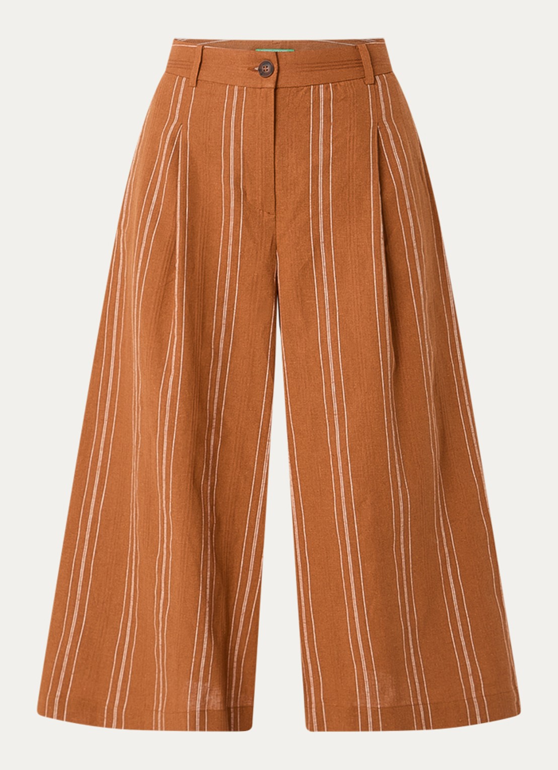 Benetton High waist wide fit cropped pantalon in linnenblend - voorkant 3 roestbruin