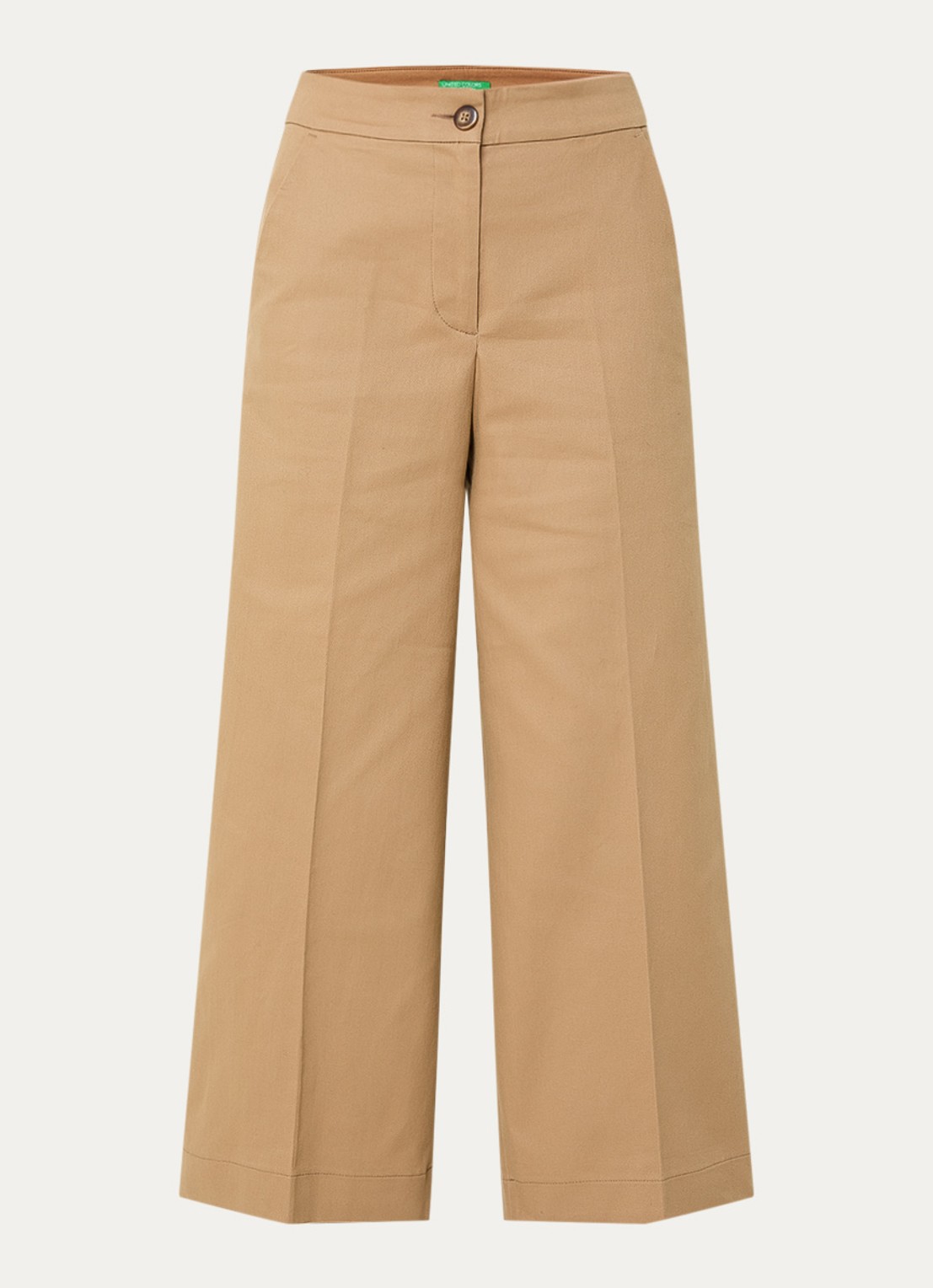Benetton High waist wide fit cropped pantalon met steekzakken - voorkant camel