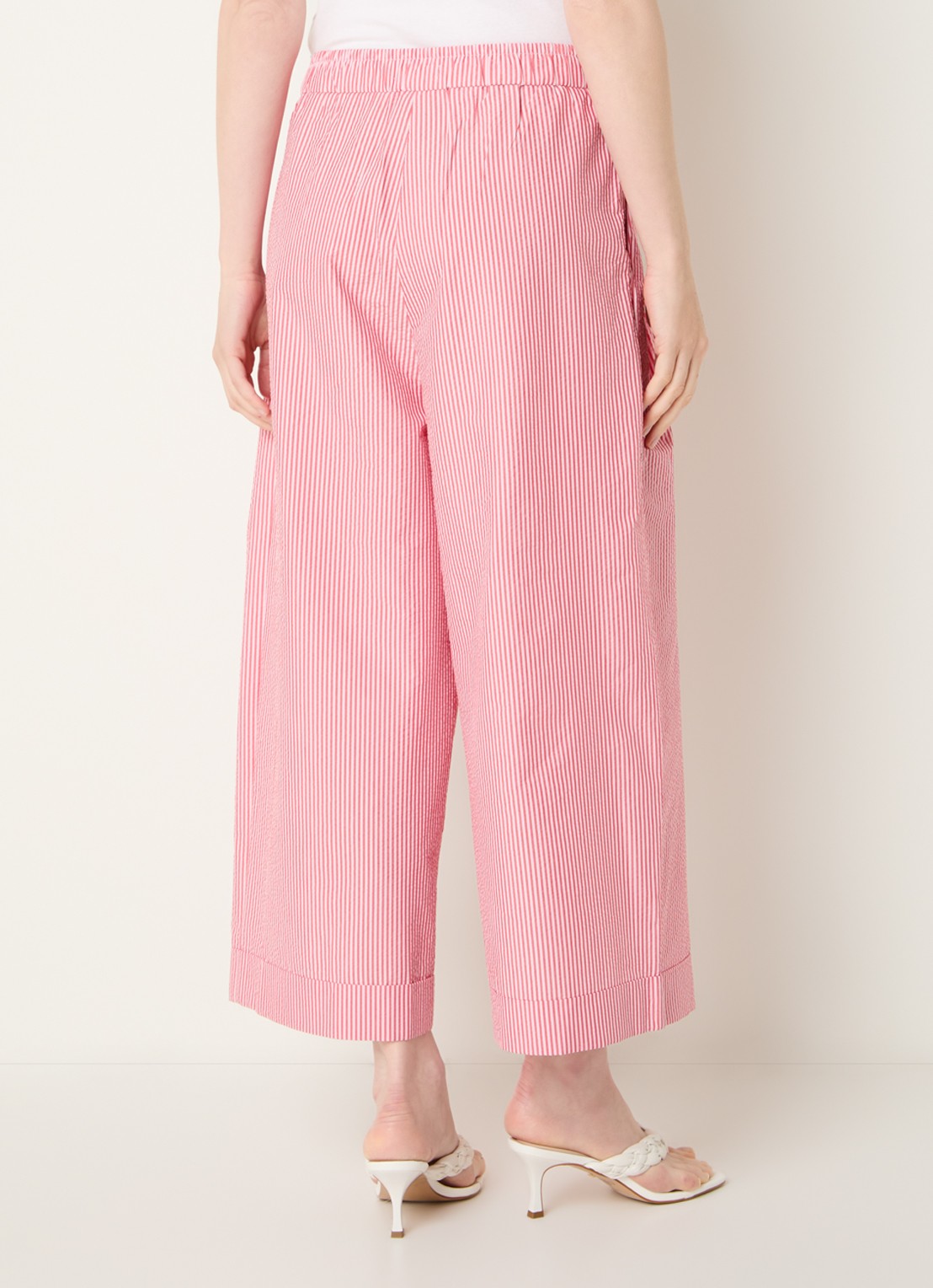 Benetton High waist wide fit cropped pantalon met steekzakken - achterkant koraalroze