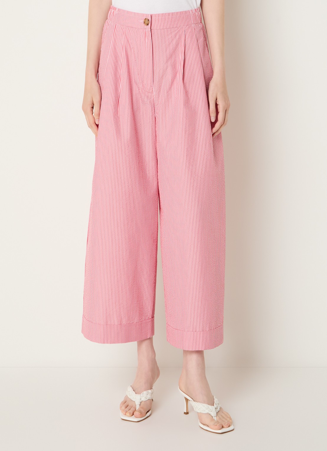 Benetton High waist wide fit cropped pantalon met steekzakken - detail 2 koraalroze