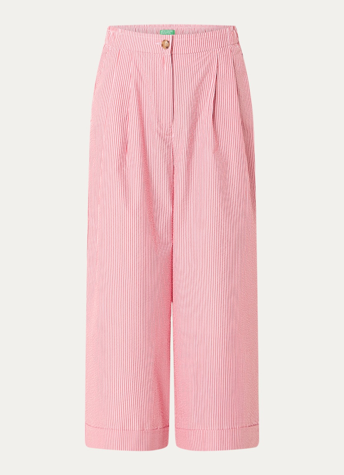 Benetton High waist wide fit cropped pantalon met steekzakken - voorkant 3 koraalroze