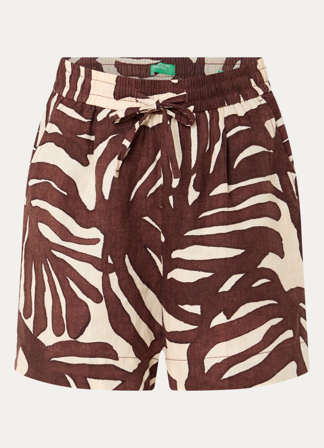 Benetton High waist wide fit korte broek van linnen met print - voorkant 3 bruin