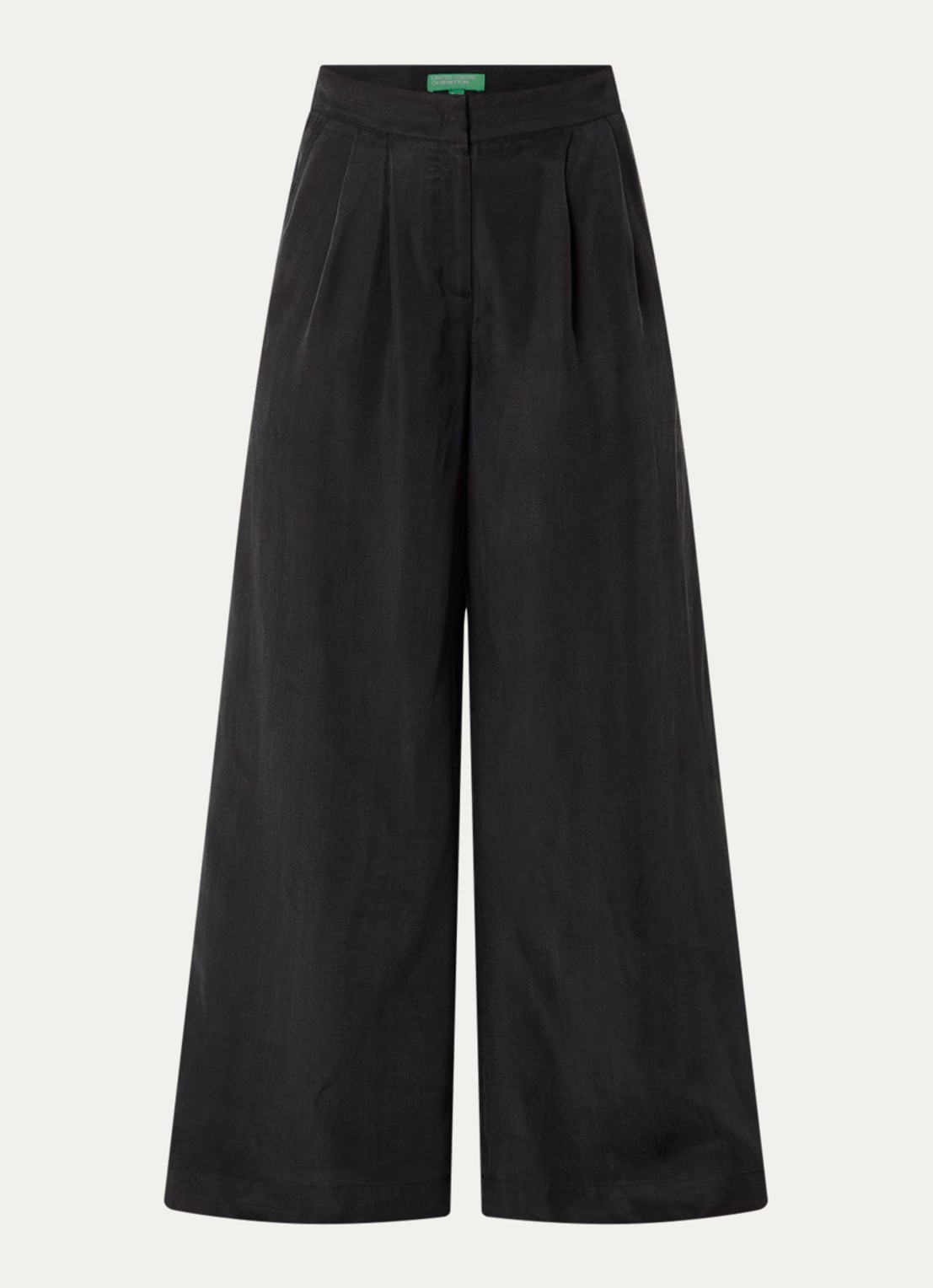 Benetton High waist wide fit pantalon met glanzende finish - voorkant 3 zwart