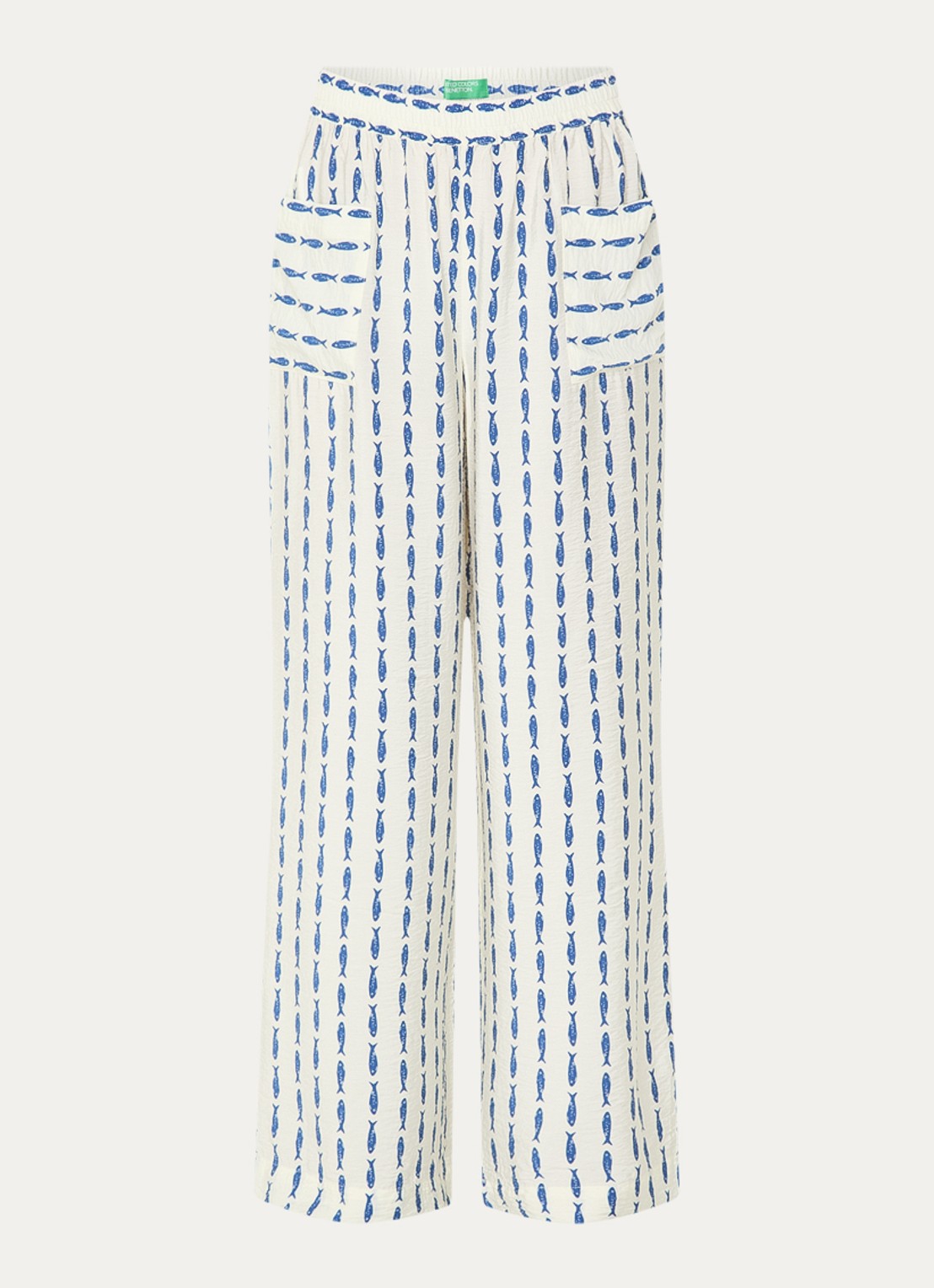 Benetton High waist wide fit pantalon met print - voorkant 2 indigo