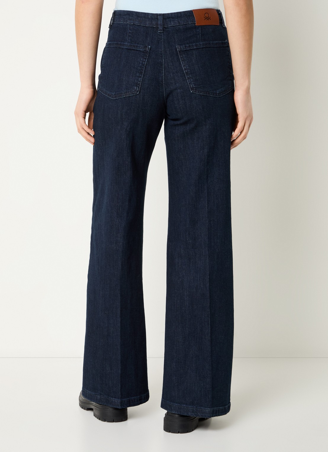 Benetton High waist wide fit pantalon met steekzakken - achterkant 2 donkerblauw
