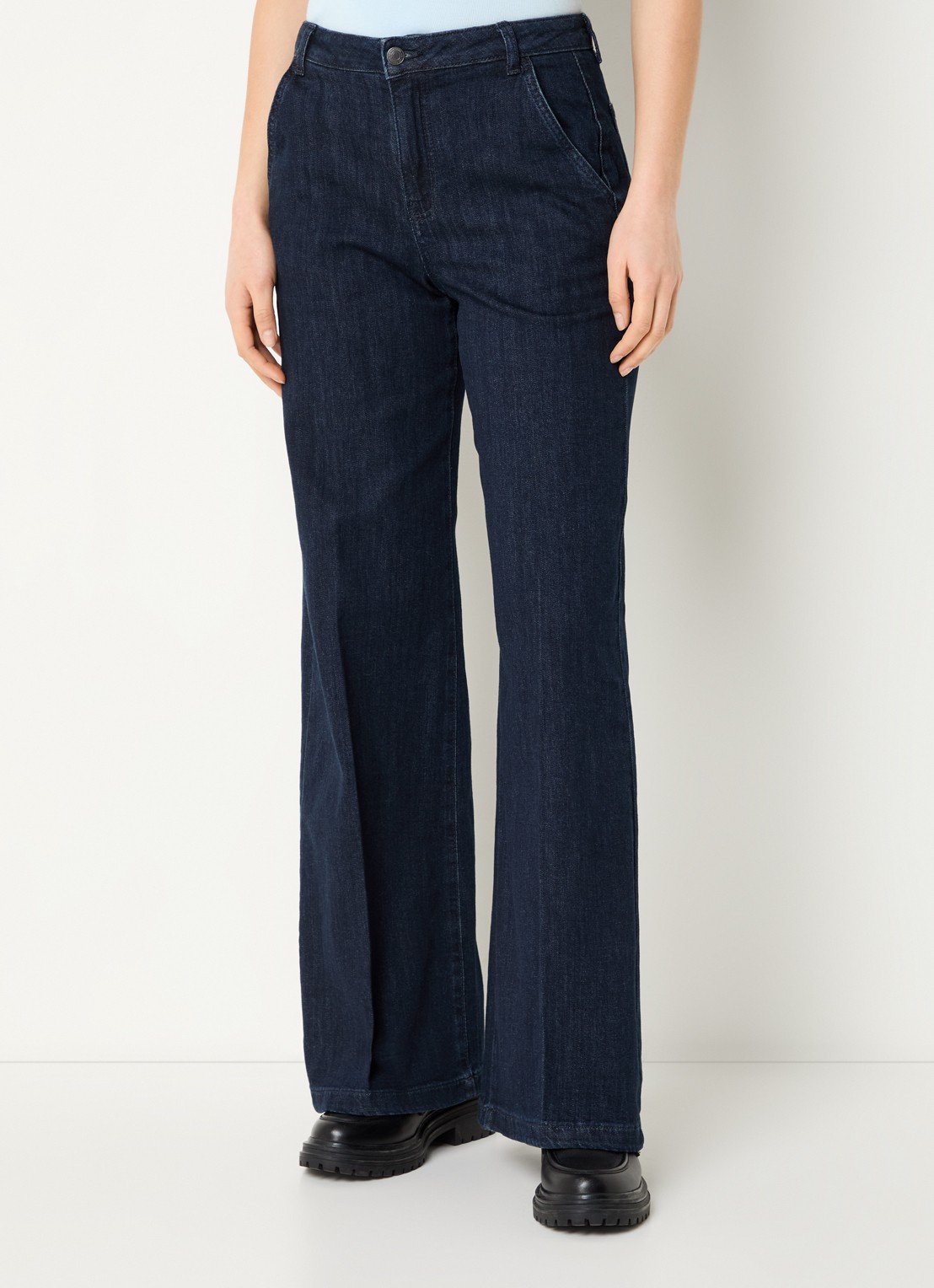 Benetton High waist wide fit pantalon met steekzakken - detail donkerblauw