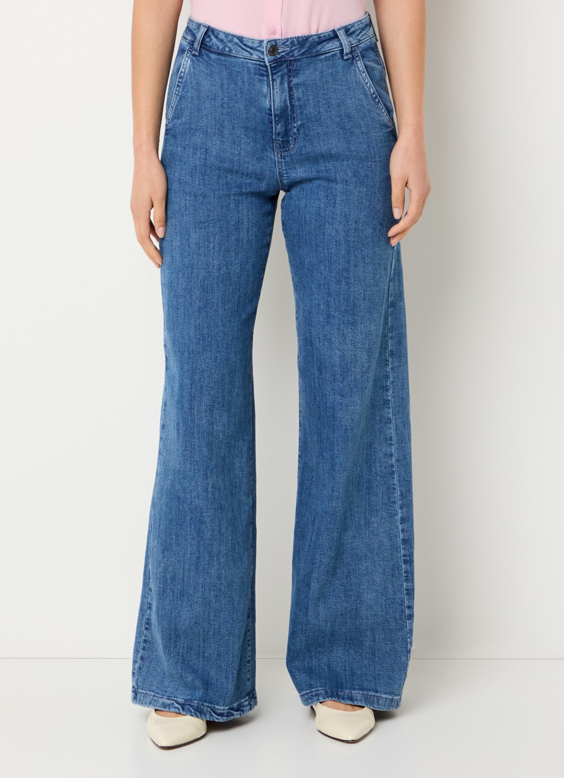 Benetton High waist wide fit pantalon met steekzakken - detail 3 lichtblauw