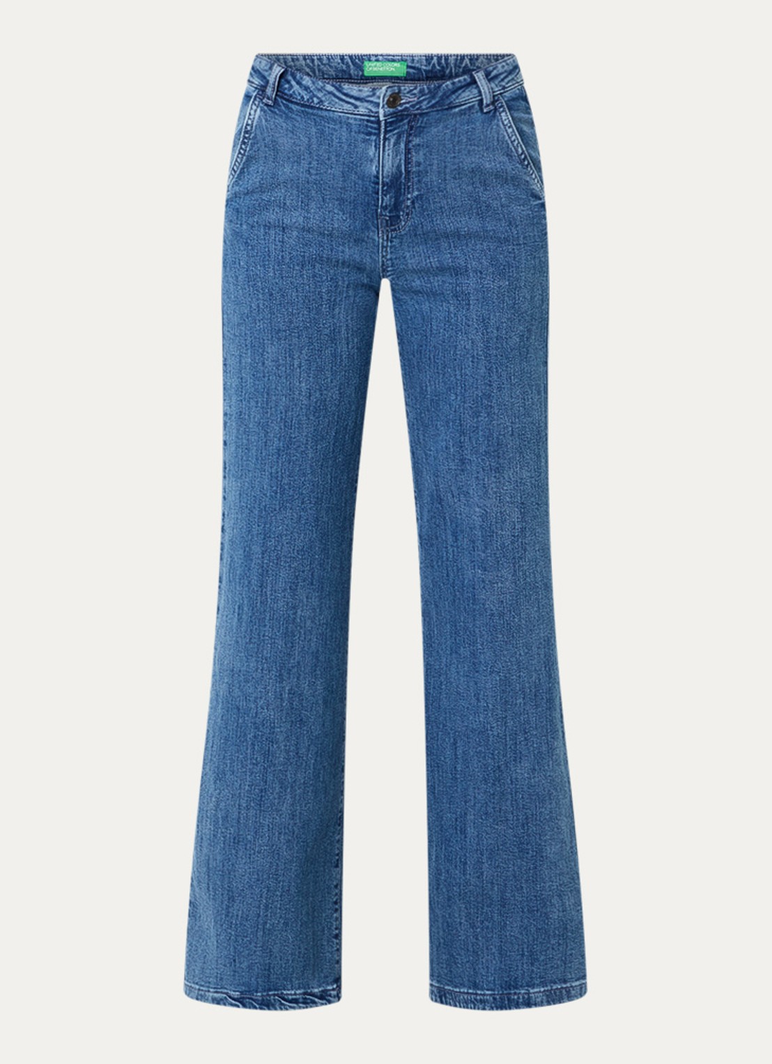 Benetton High waist wide fit pantalon met steekzakken - voorkant lichtblauw