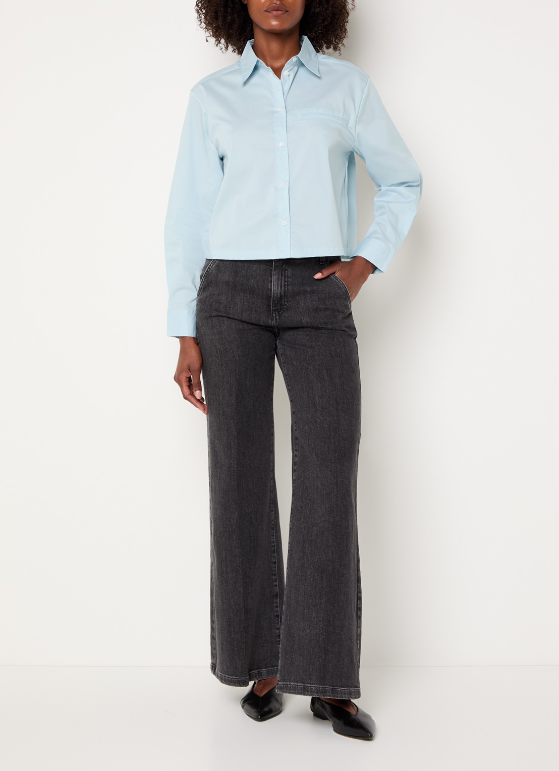 Benetton High waist wide fit pantalon met steekzakken - voorkant 4 zwart
