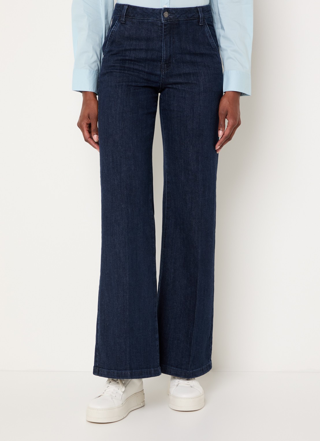 Benetton High waist wide fit pantalon met steekzakken - detail 3 indigo