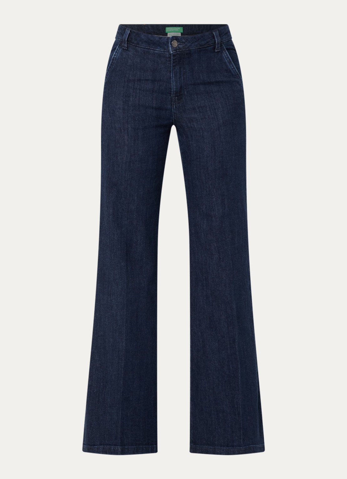 Benetton High waist wide fit pantalon met steekzakken - voorkant indigo