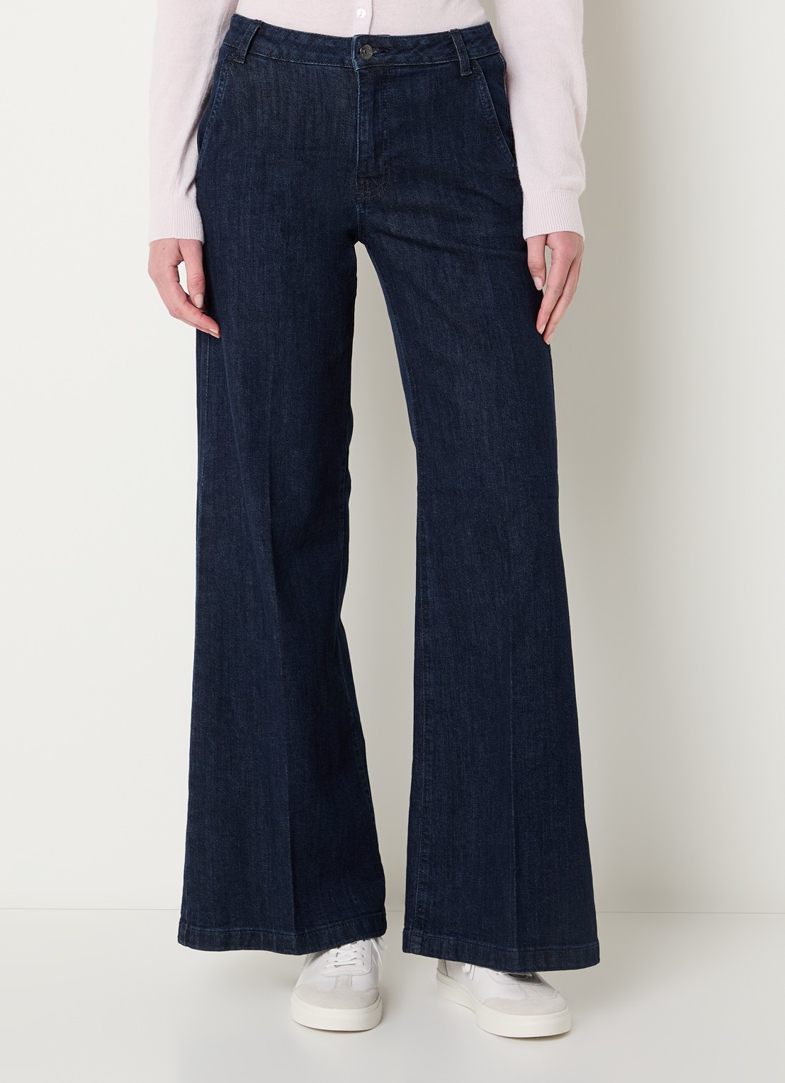Benetton High waist wide fit pantalon met steekzakken - detail 3 staalblauw