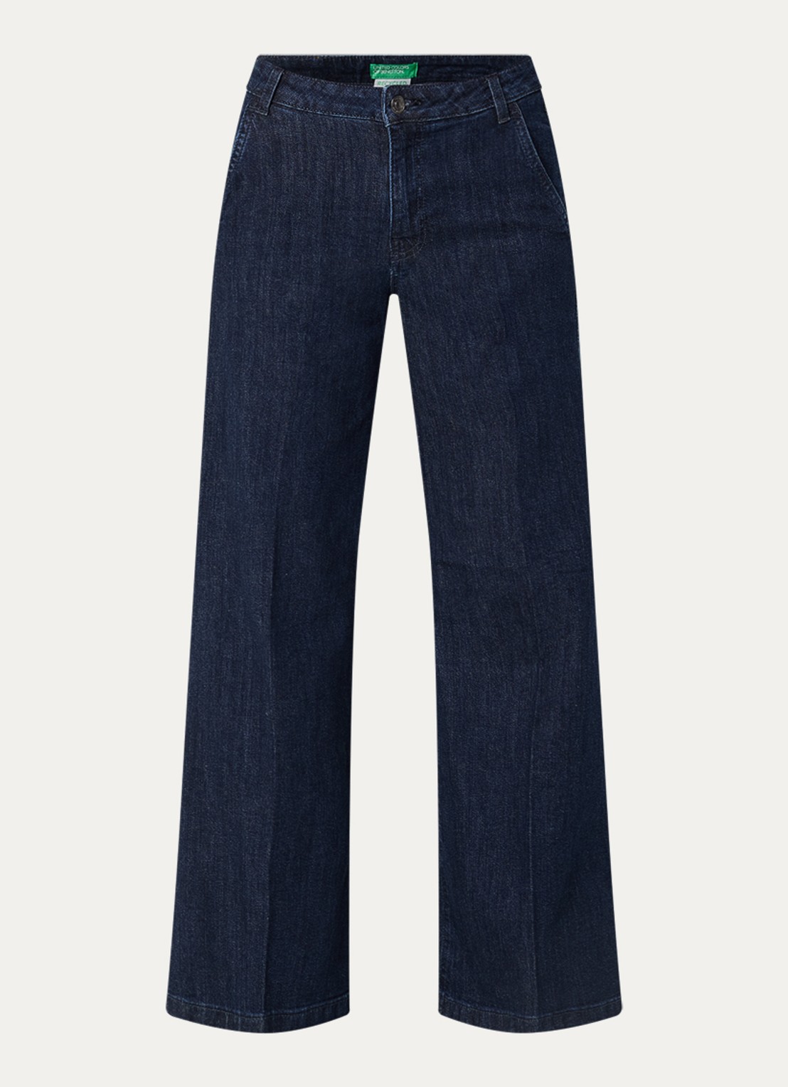 Benetton High waist wide fit pantalon met steekzakken - voorkant staalblauw