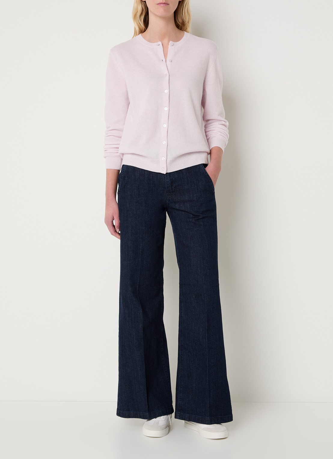 Benetton High waist wide fit pantalon met steekzakken - voorkant 2 staalblauw