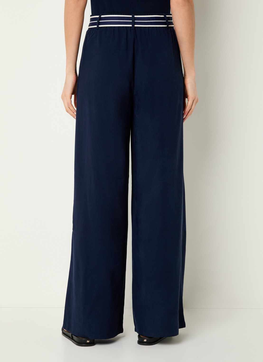 Benetton High waist wide fit pantalon met strickceintuur - achterkant 2 donkerblauw