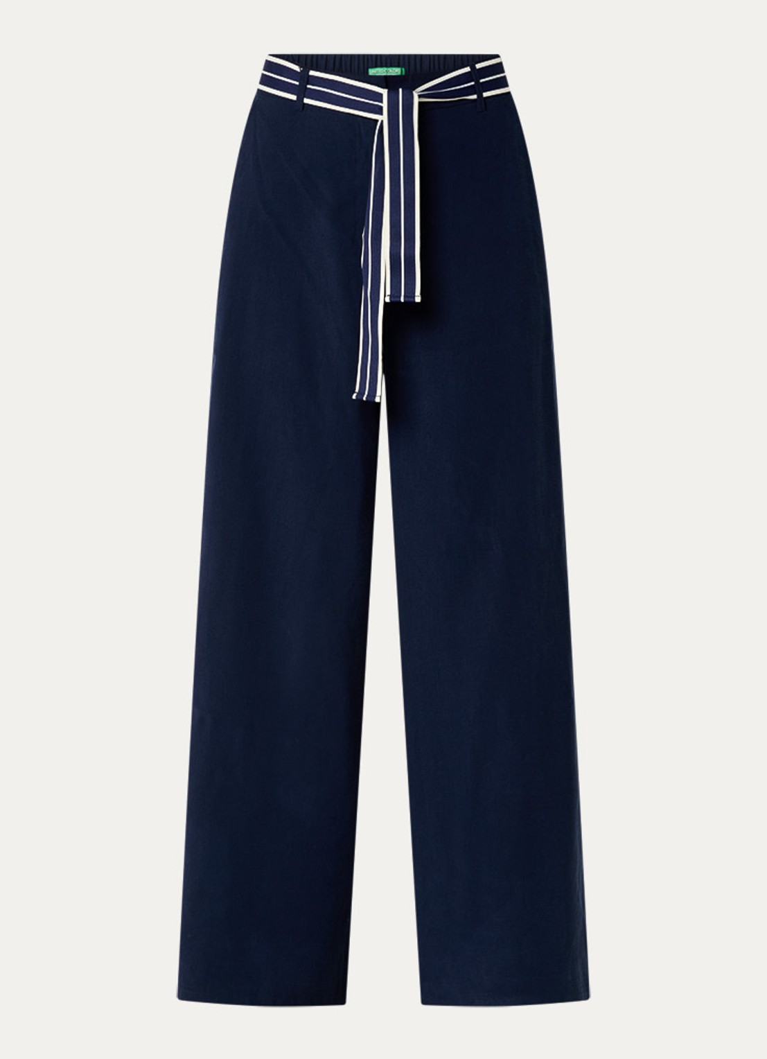 Benetton High waist wide fit pantalon met strickceintuur - voorkant 3 donkerblauw