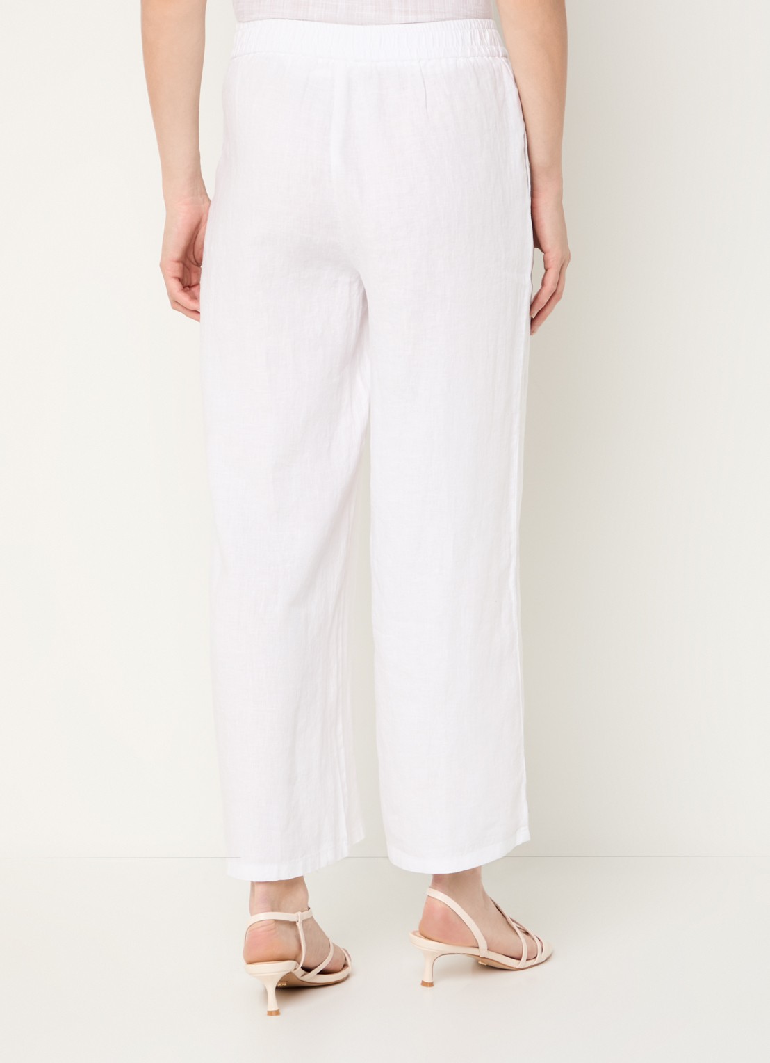 Benetton High waist wide fit pantalon van linnen - achterkant 4 gebroken wit