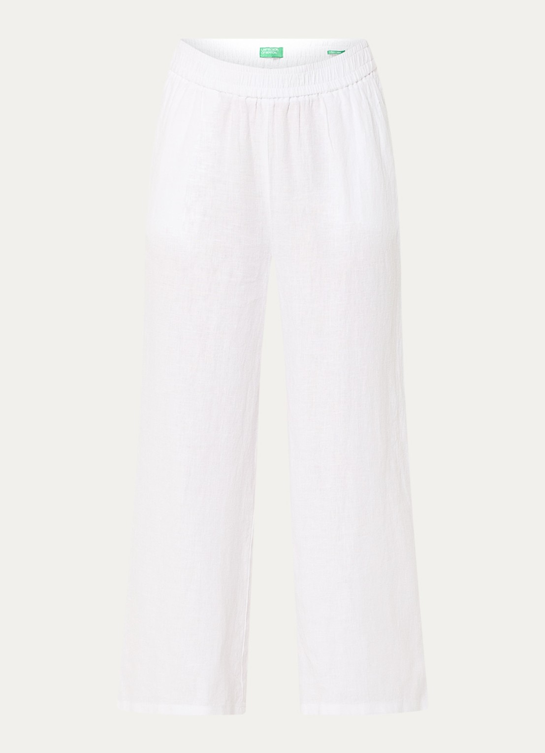 Benetton High waist wide fit pantalon van linnen - voorkant gebroken wit