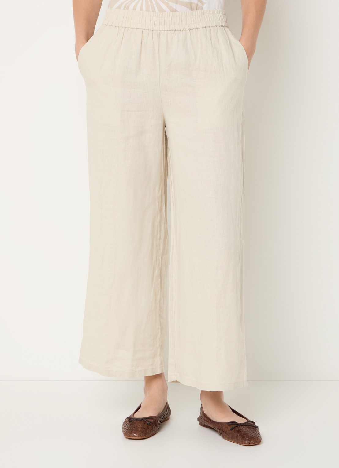 Benetton High waist wide fit pantalon van linnen - detail 2 creme