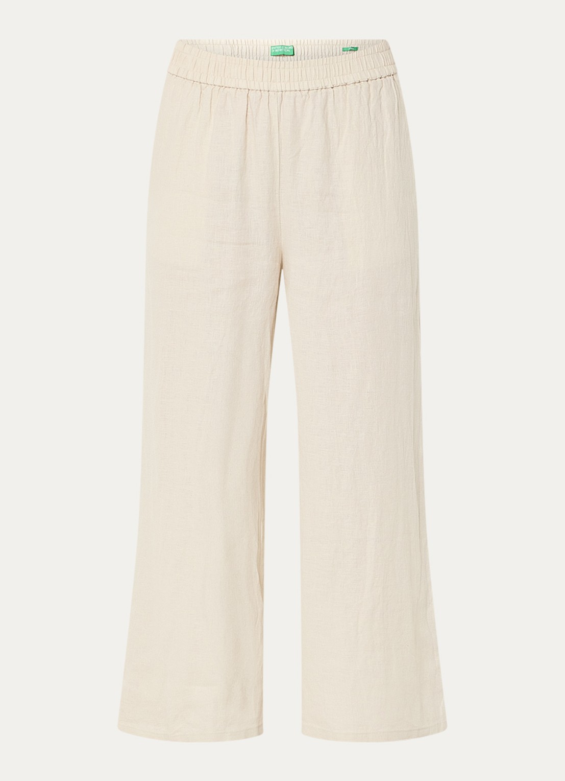 Benetton High waist wide fit pantalon van linnen - voorkant 3 creme