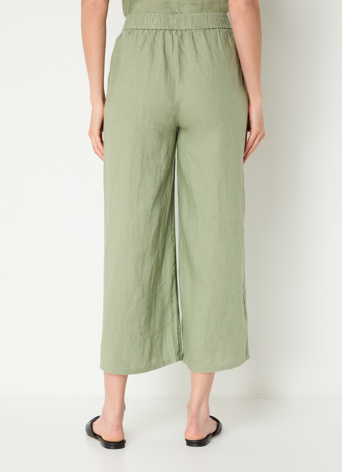 Benetton High waist wide fit pantalon van linnen - achterkant 4 groen