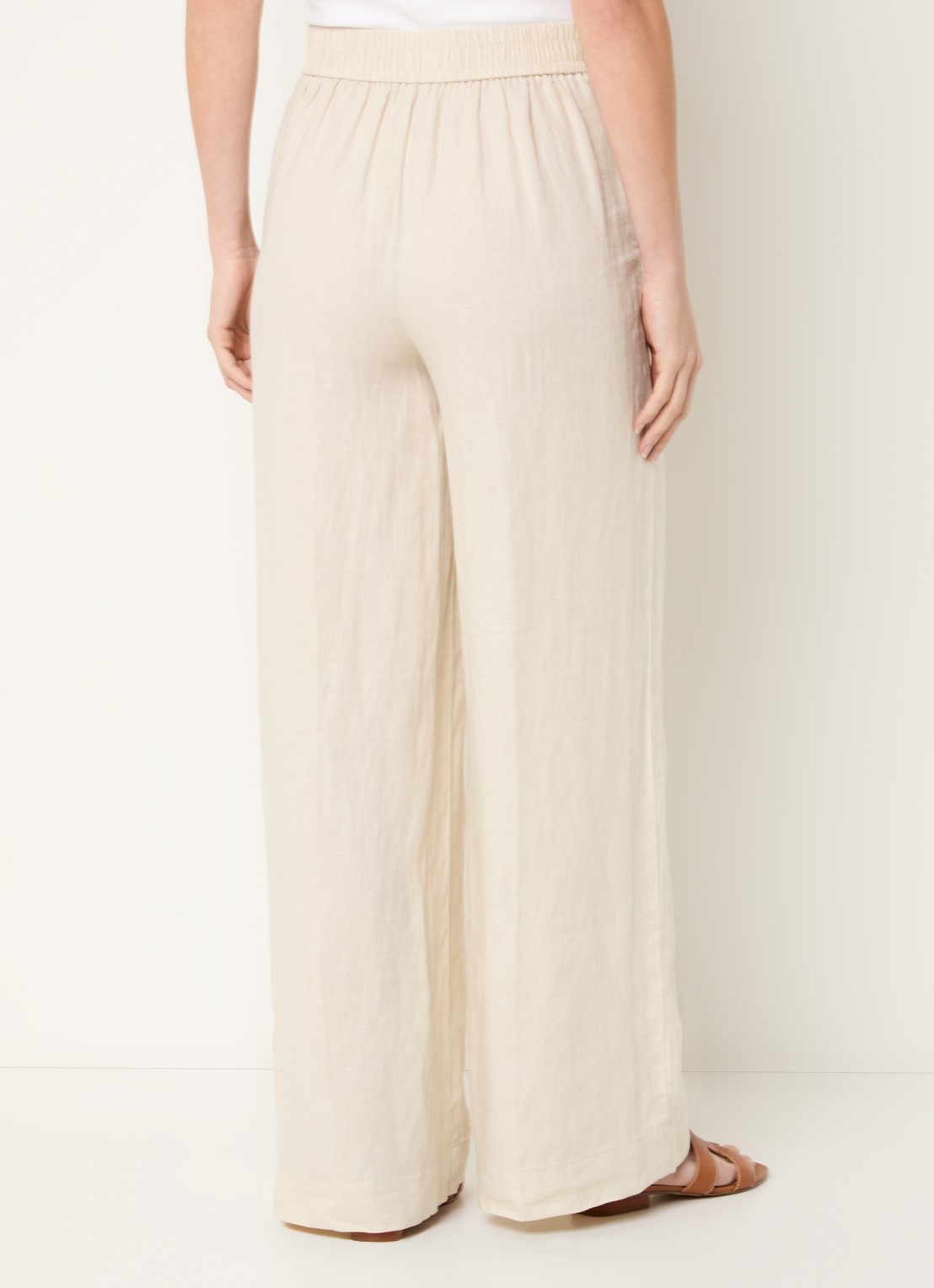 Benetton High waist wide fit pantalon van linnen - achterkant 4 beige