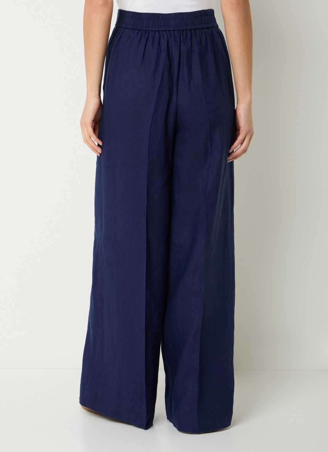 Benetton High waist wide fit pantalon van linnen - achterkant 4 royalblauw
