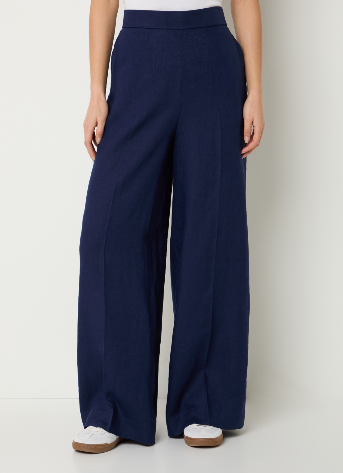 Benetton High waist wide fit pantalon van linnen - detail 3 royalblauw