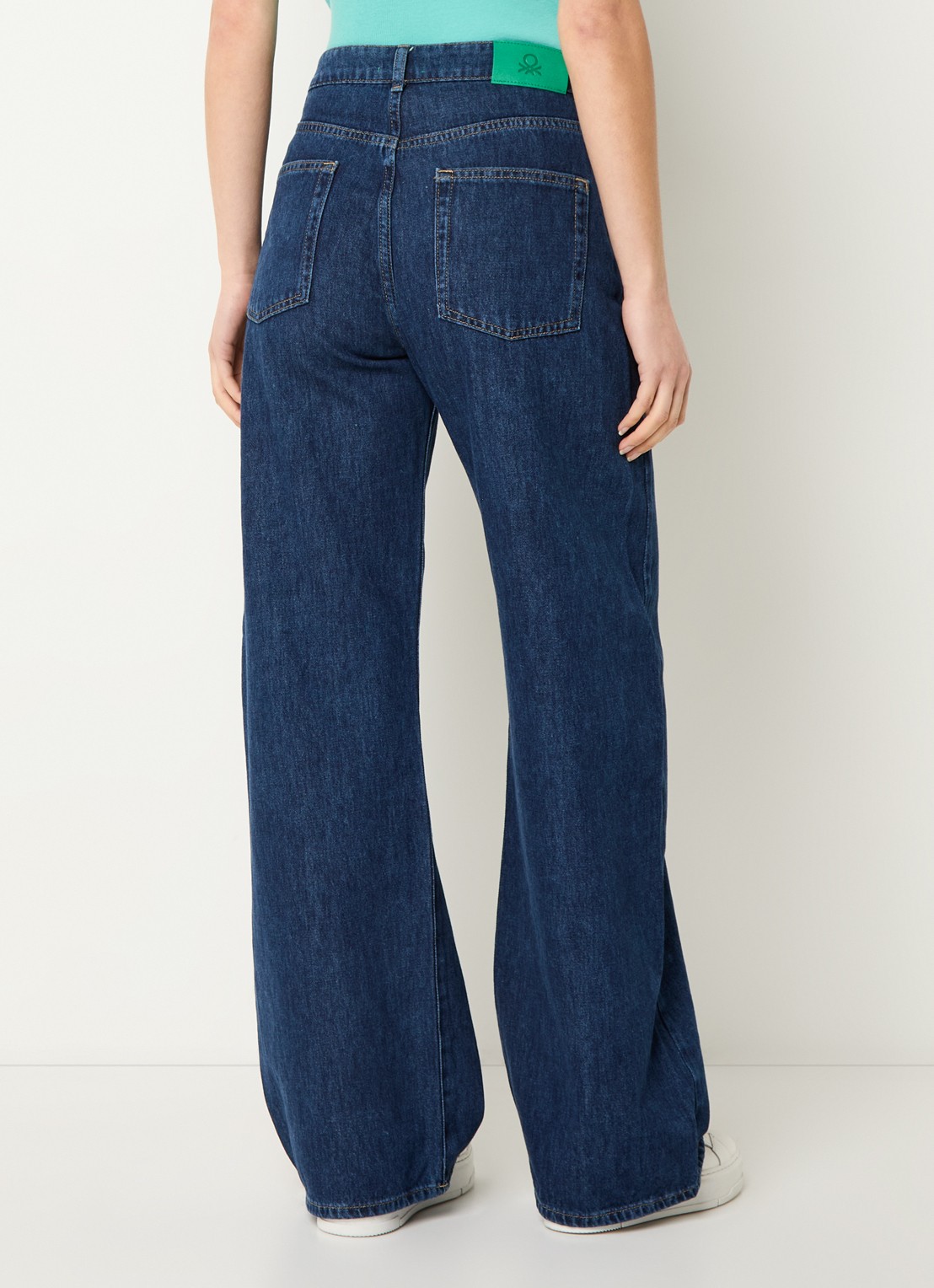 Benetton High waist wide leg jeans met donkere wassing - achterkant indigo