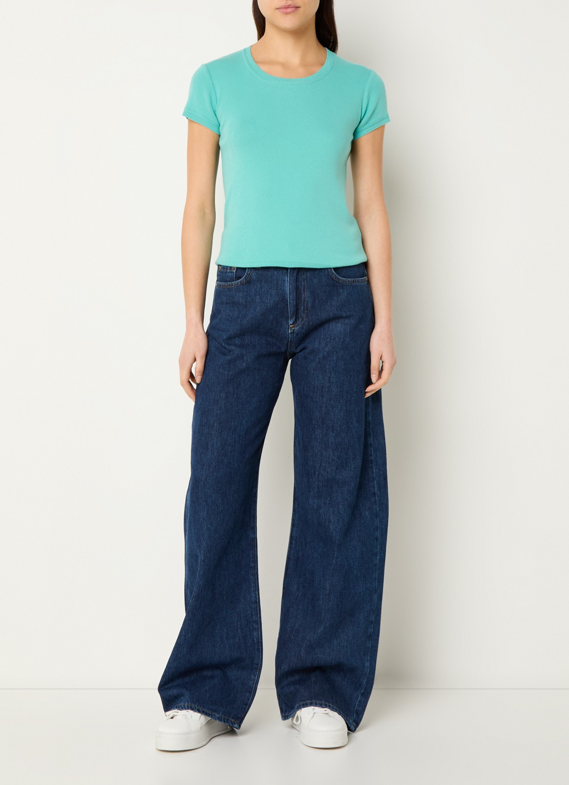 Benetton High waist wide leg jeans met donkere wassing - voorkant 3 indigo