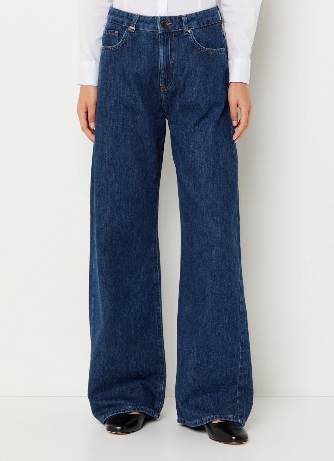 Benetton High waist wide leg jeans met donkere wassing - detail 2 jeans