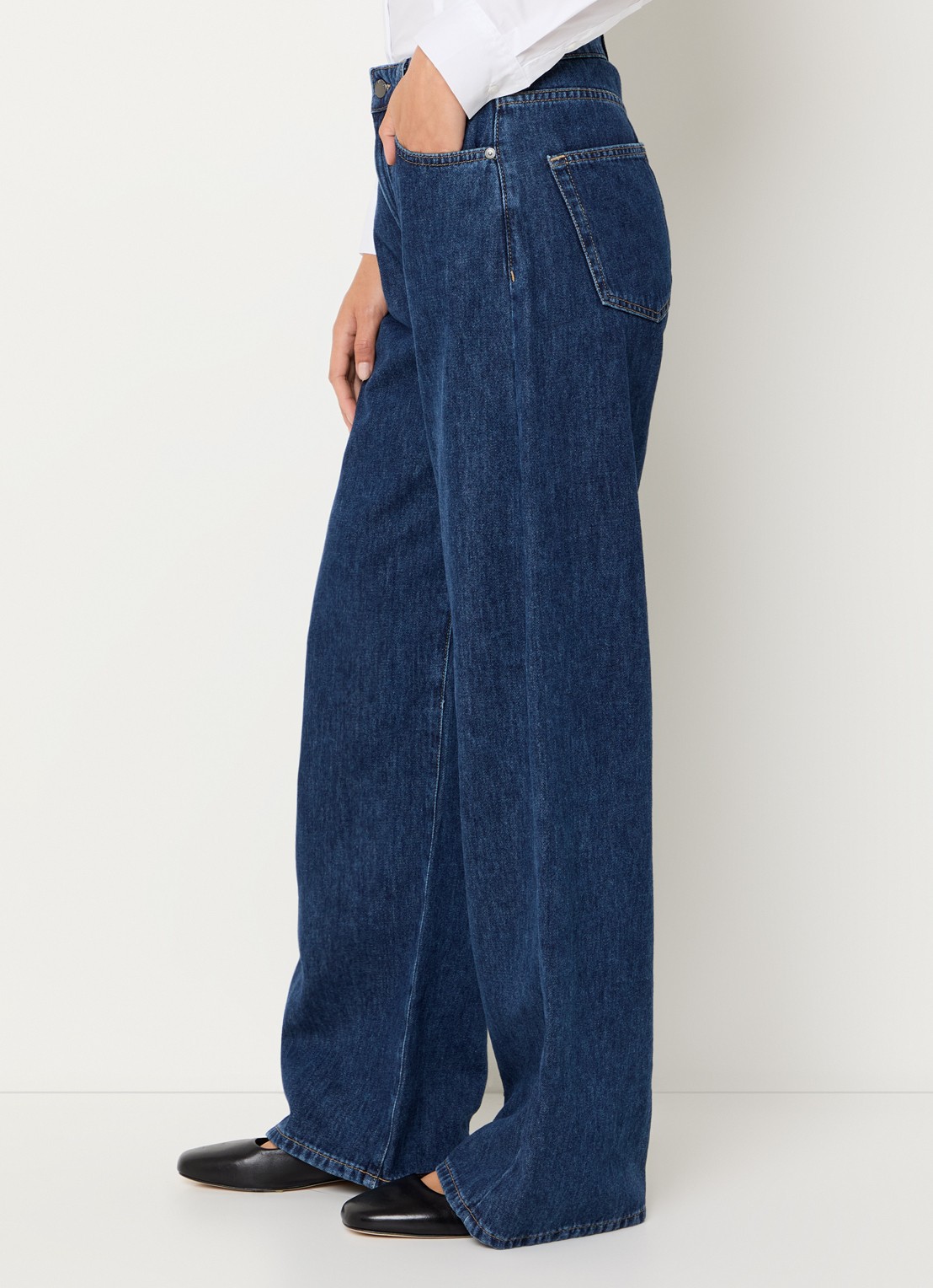 Benetton High waist wide leg jeans met donkere wassing - detail 3 jeans
