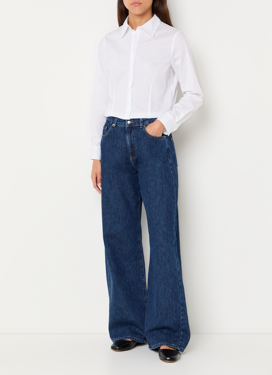 Benetton High waist wide leg jeans met donkere wassing - voorkant 5 jeans