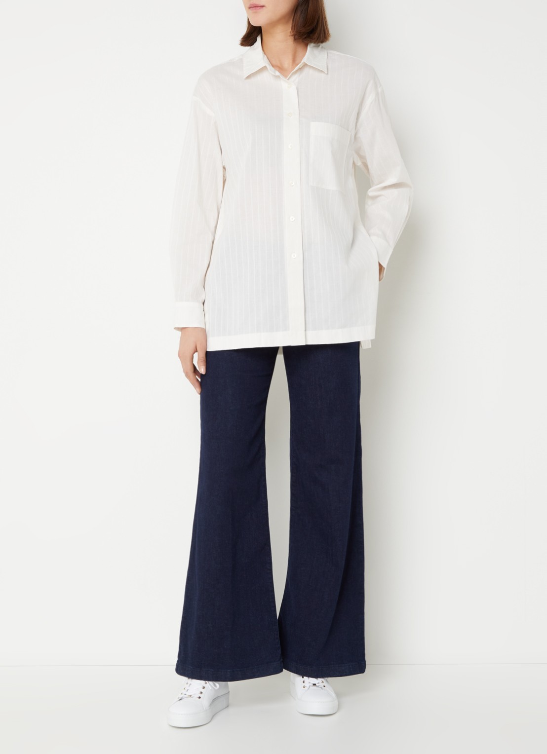 Benetton High waist wide leg jeans met stretch - voorkant 3 donkerblauw