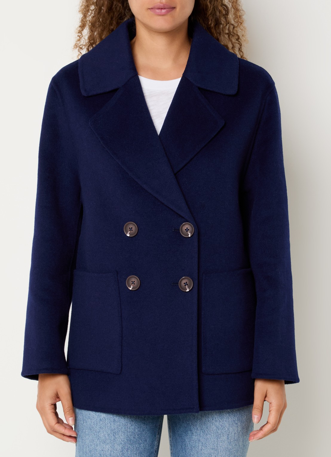 Benetton Jack in wolblend met opgestikte zakken - detail 4 donkerblauw