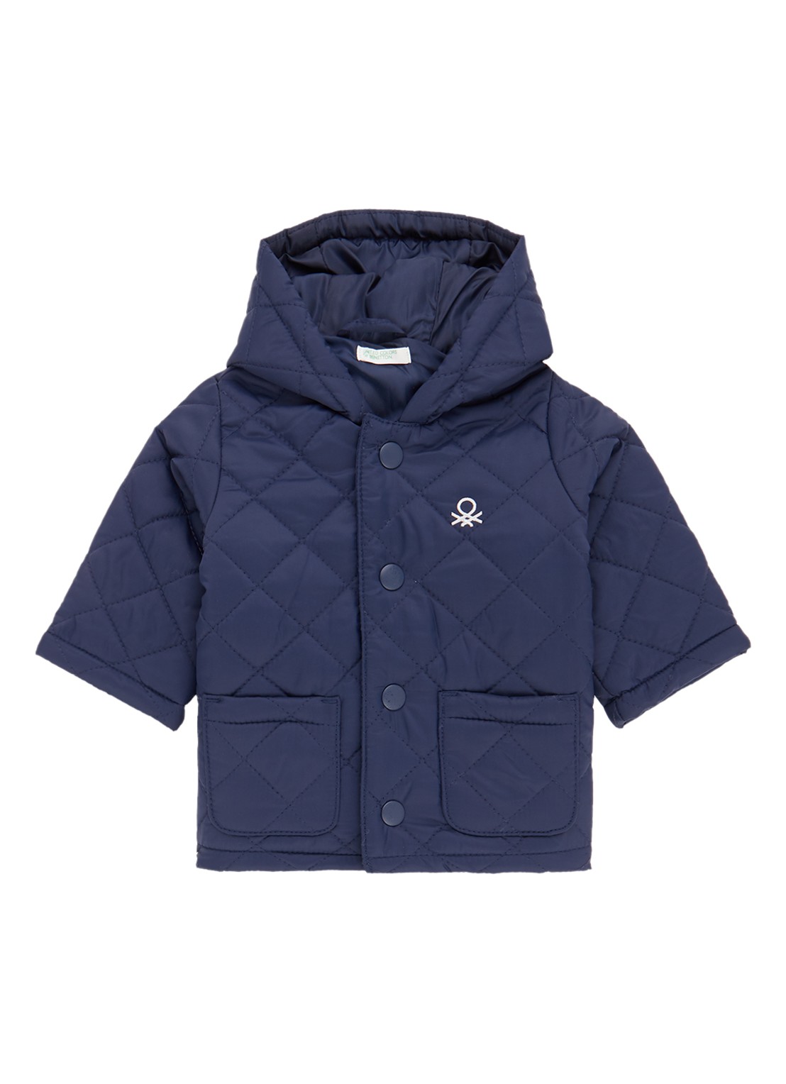 Benetton Jas met capuchon en quilt patroon - voorkant donkerblauw