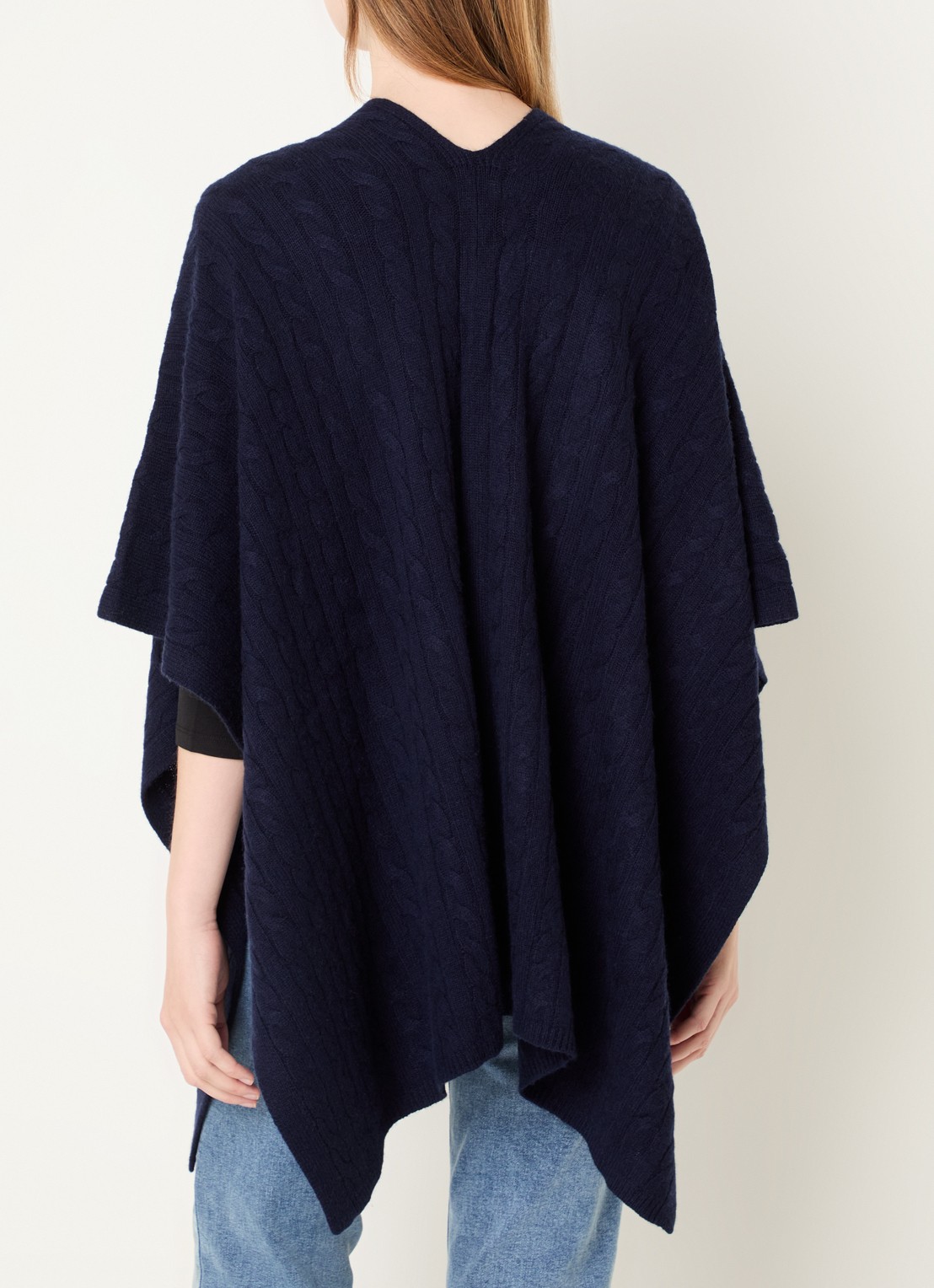 Benetton Kabelgebreide cape in kasjmierblend - achterkant 4 blauw