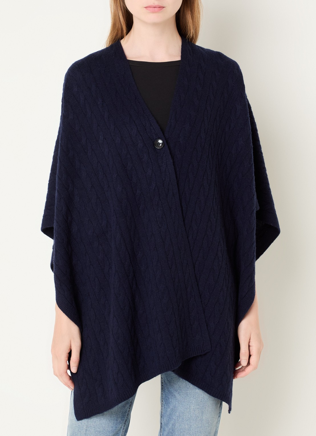 Benetton Kabelgebreide cape in kasjmierblend - detail blauw