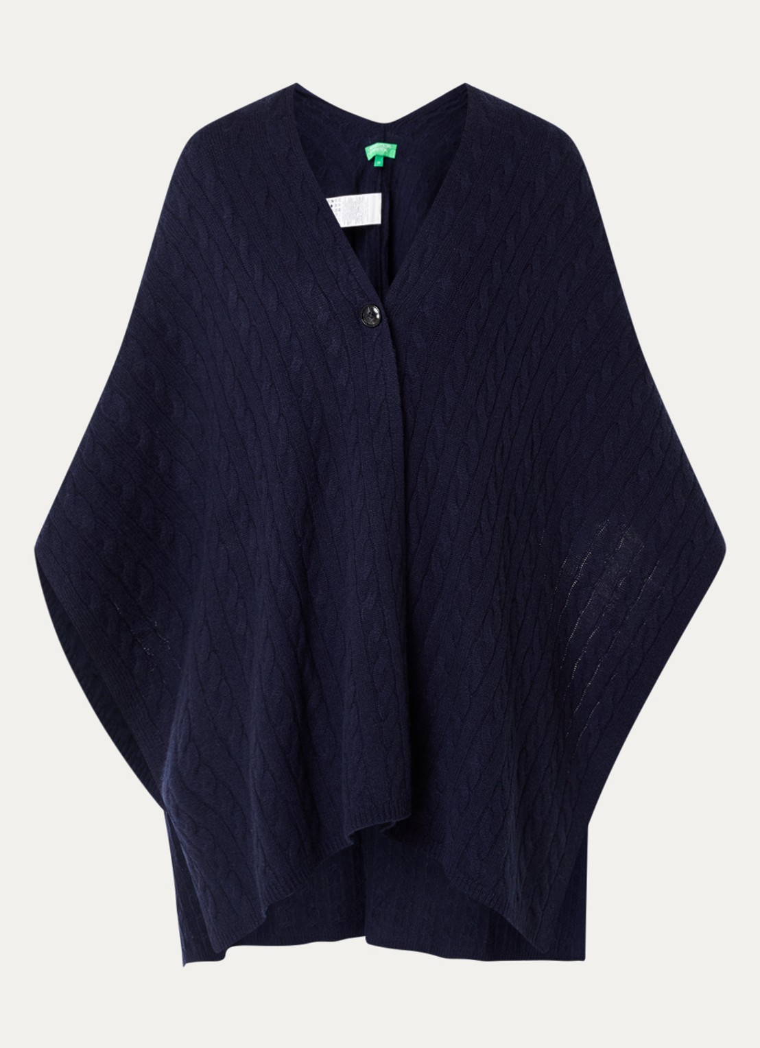 Benetton Kabelgebreide cape in kasjmierblend - voorkant 2 blauw