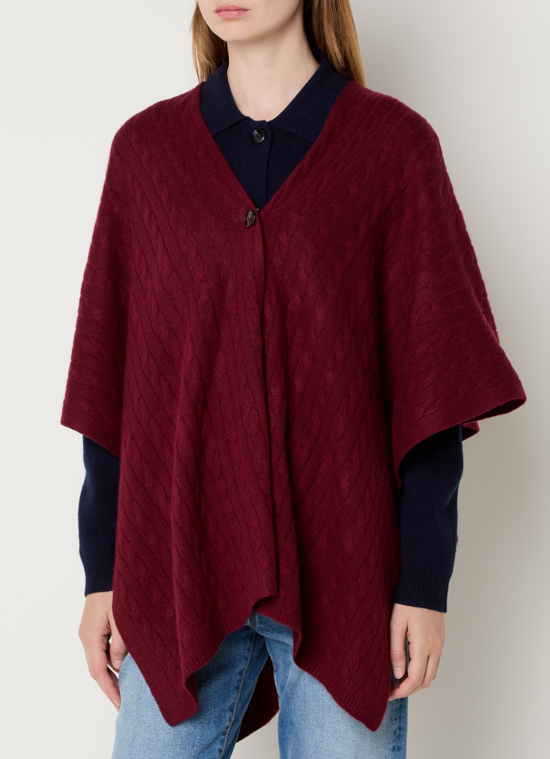 Benetton Kabelgebreide cape in kasjmierblend - detail bordeauxrood