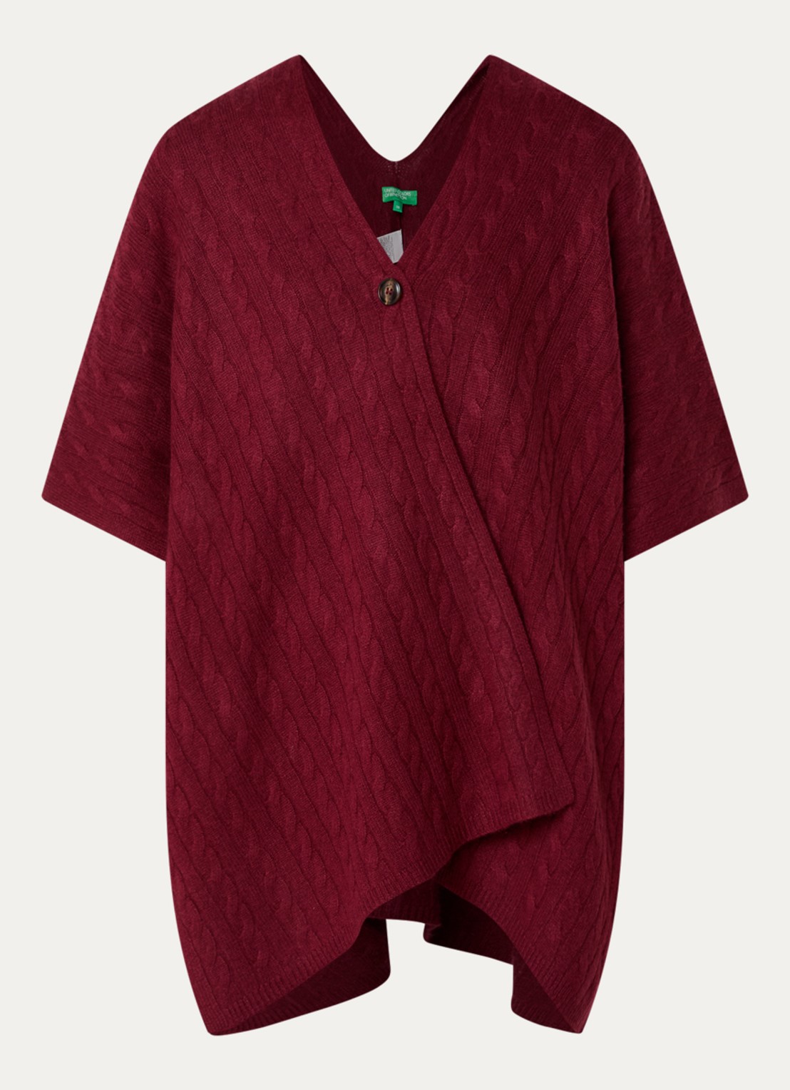 Benetton Kabelgebreide cape in kasjmierblend - voorkant 3 bordeauxrood