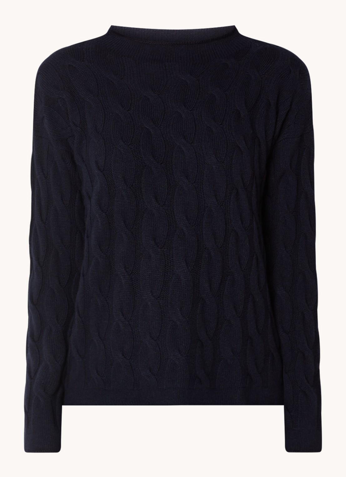 Benetton Kabelgebreide trui met col in kasjmierblend - voorkant 3 donkerblauw