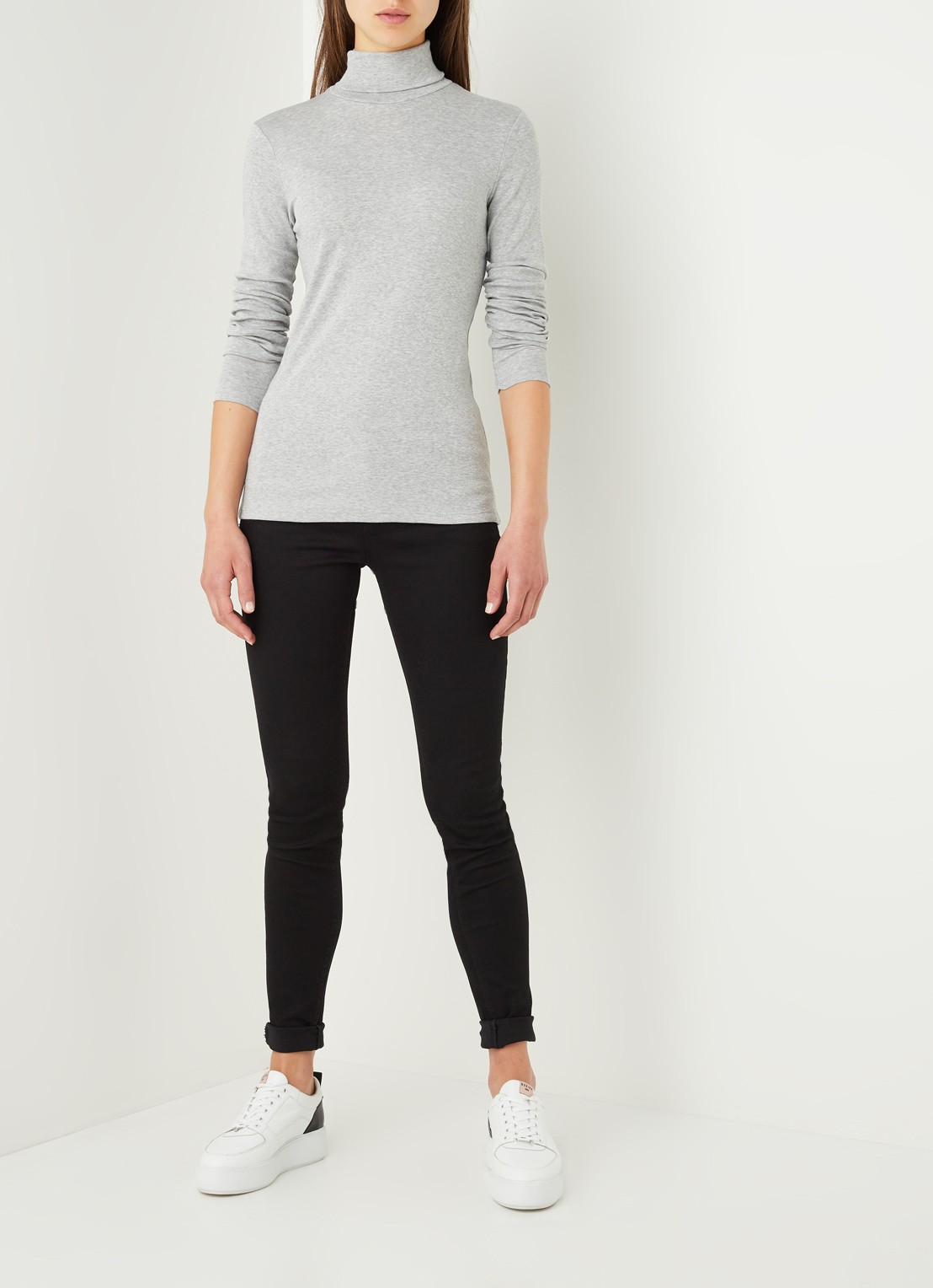 Benetton Longsleeve met col - voorkant 3 lichtgrijs
