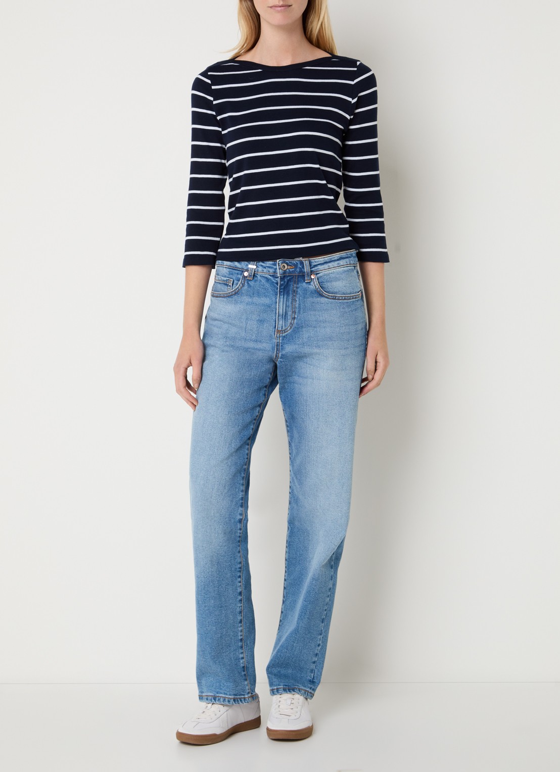 Benetton Longsleeve met streepprint - voorkant 4 donkerblauw