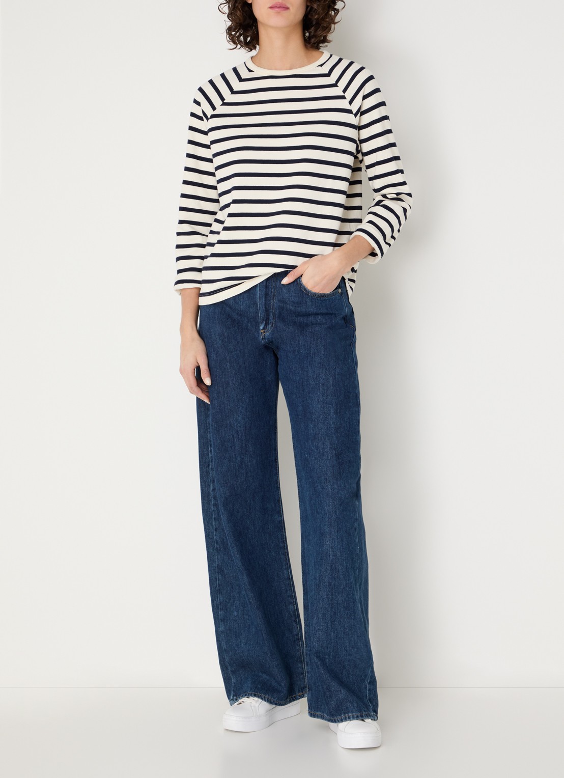 Benetton Longsleeve met streepprint - voorkant 2 donkerblauw