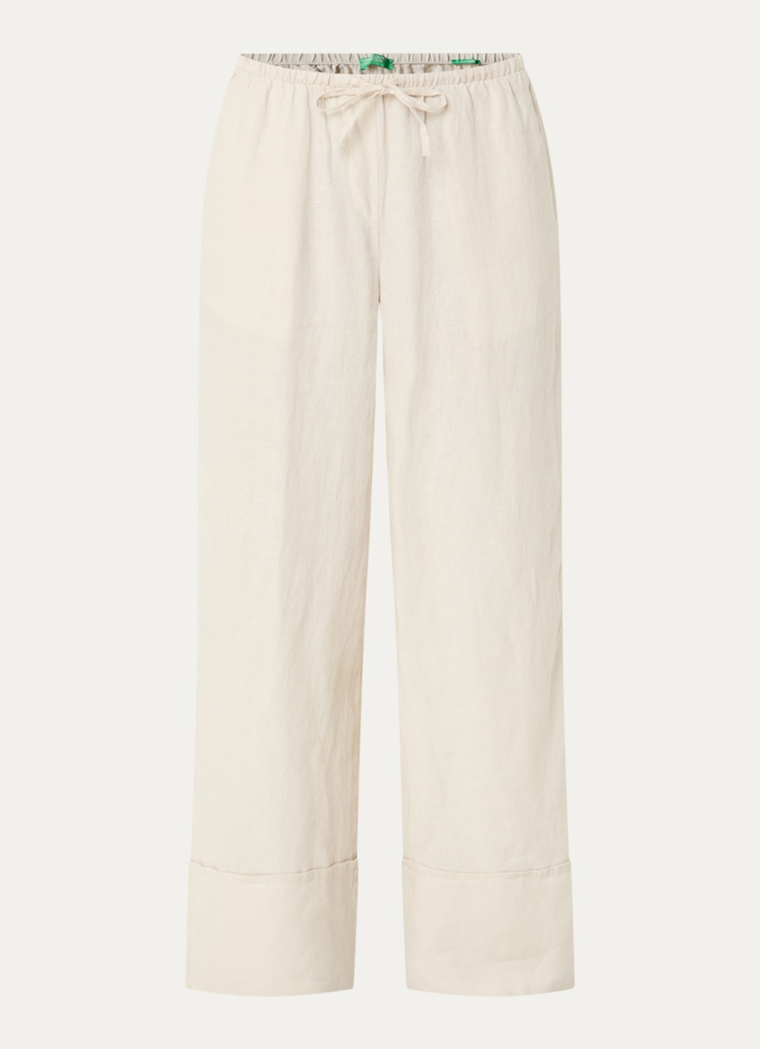 Benetton Low waist broek van linnen met steekzakken - voorkant 3 zand