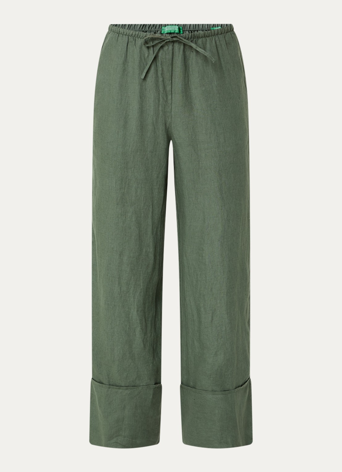 Benetton Low waist broek van linnen met steekzakken - voorkant 2 bronsgroen