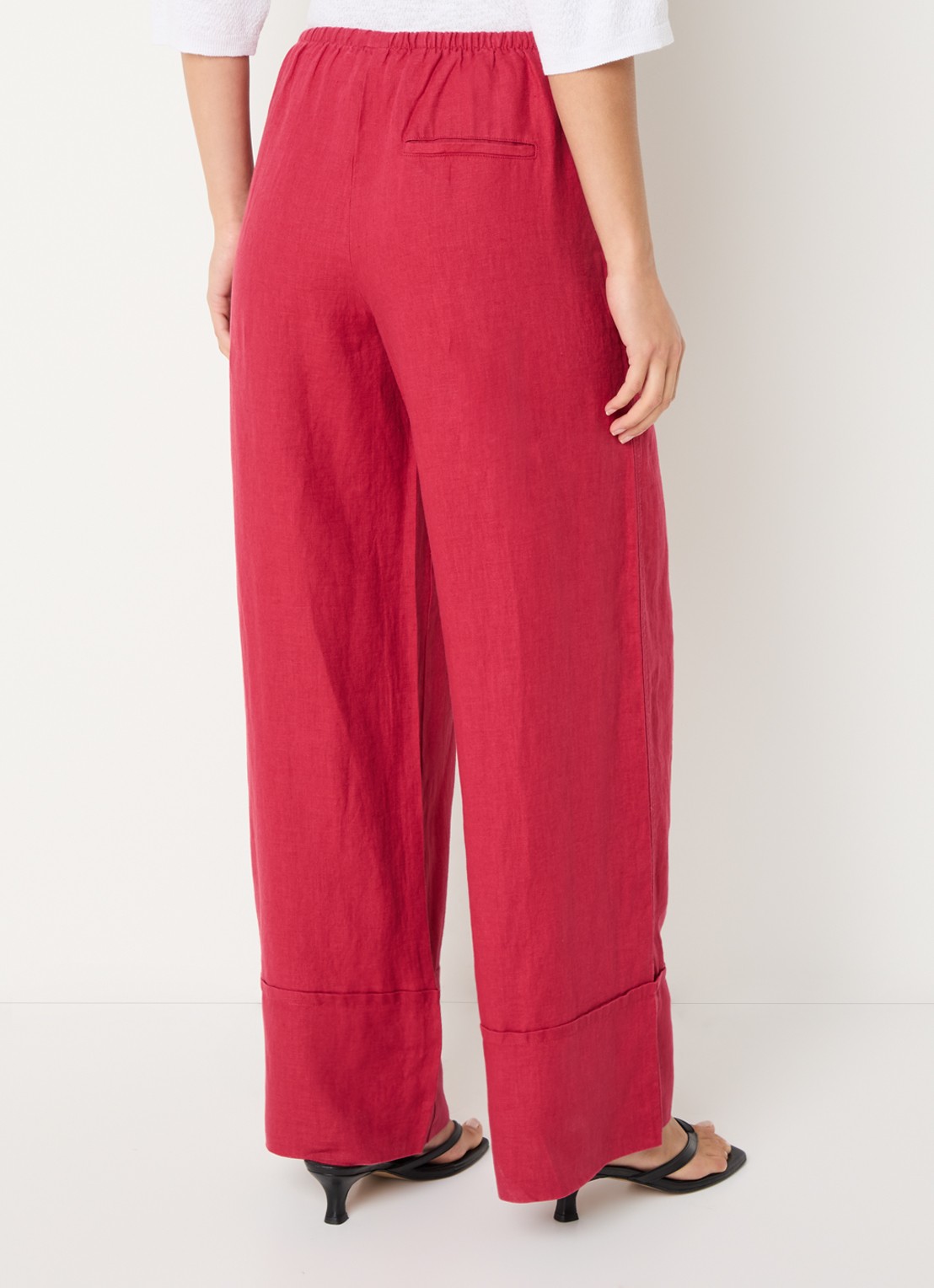 Benetton Low waist broek van linnen met steekzakken - achterkant 4 cranberryrood