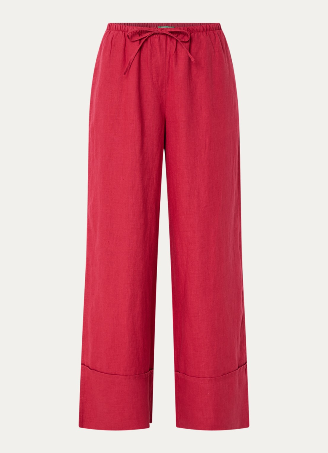 Benetton Low waist broek van linnen met steekzakken - voorkant cranberryrood